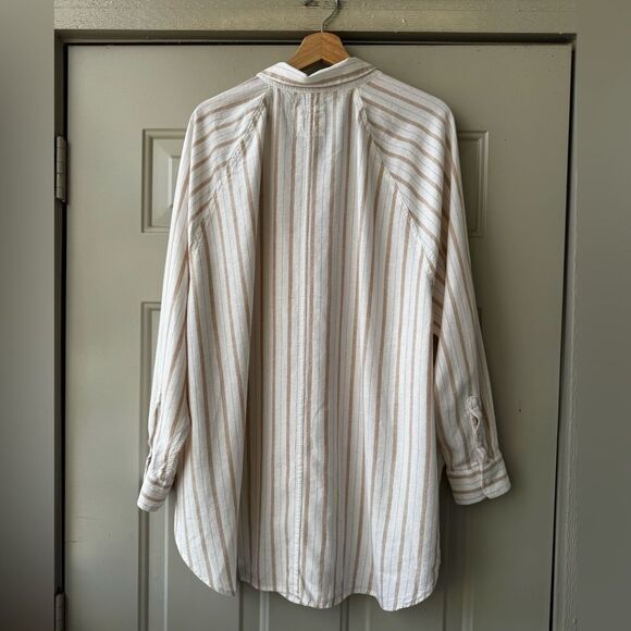 Aerie Two-Piece Set – Striped Button-Down Shirt L High-Waist Wide-Leg Pants M - Picture 12 of 16